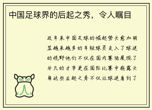 中国足球界的后起之秀，令人瞩目