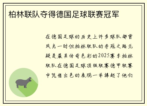 柏林联队夺得德国足球联赛冠军