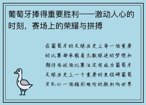 葡萄牙捧得重要胜利——激动人心的时刻，赛场上的荣耀与拼搏